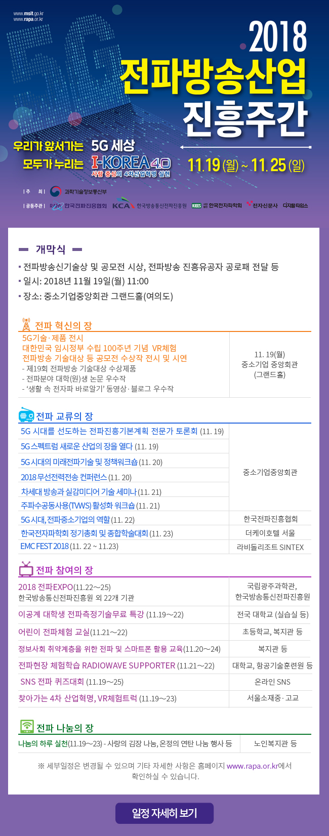 2018 전파방송산업 진흥주간 행사, 11월 19일~25일 개최